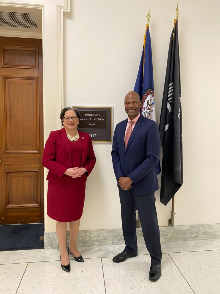 U.S. Rep. Jennifer McClellan of Virginia welcomes ACLM member and Virginia constituent Dr. Cliff Morris to her office in the Capitol.